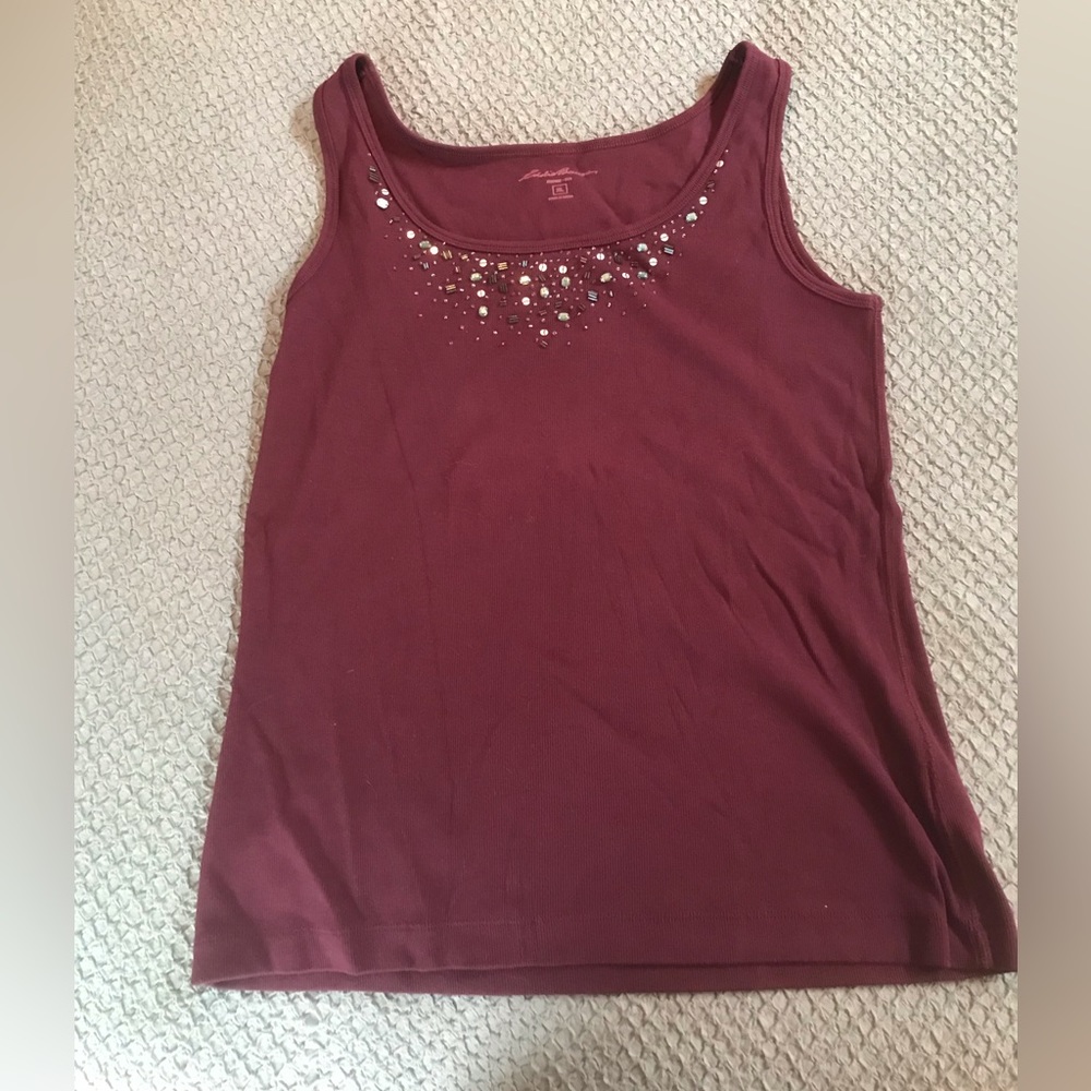 Bundle 3 for $10 Wine colored ribbed tank with sequins by Eddie Bauer size XL.